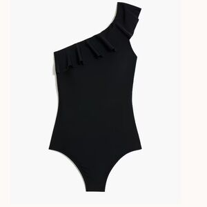 WOMEN’s J CREW FLATTERING ONE SHOULDER ONE PIECE RUFFLED BLACK BATHING SUIT SZ L